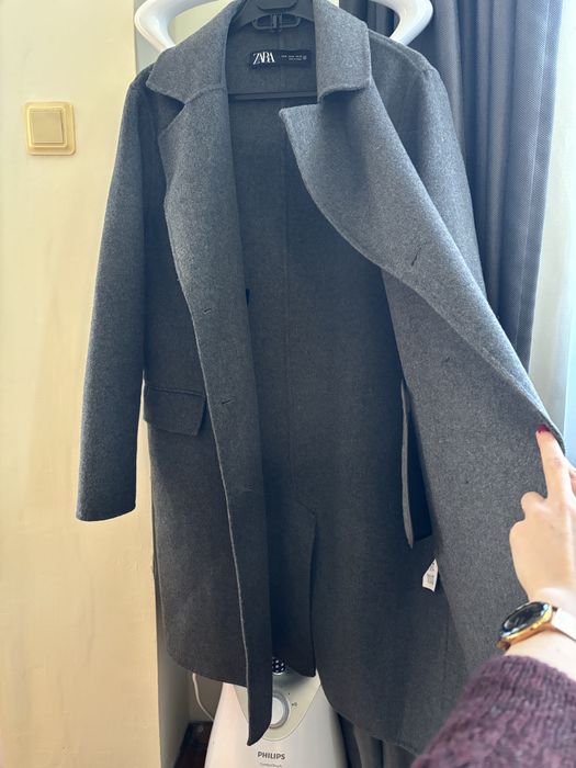 Zara сиво вълнено палто оувърсайз