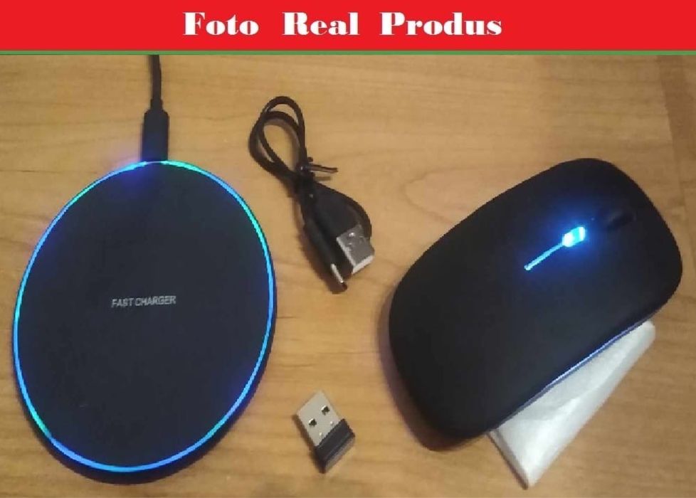 Set pad wireless telefon fast charger 100W + mouse reincarcabil - UK