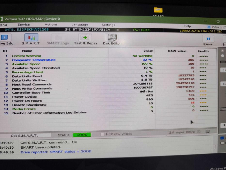 ssd nvme Intel 660 Series 512 gb 99%