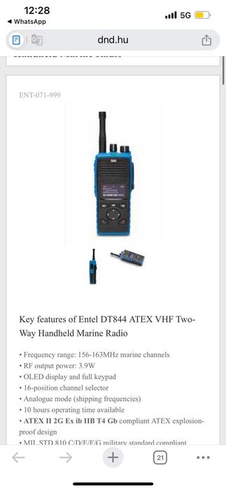 Hendheld marine rafio Entel DT844