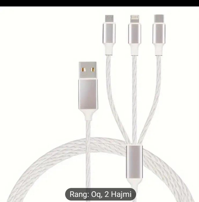 OLISHEN 3-in-1 USB kabeli, 12W zaryadlovchi, 1.2m/2m, iPhone Type C