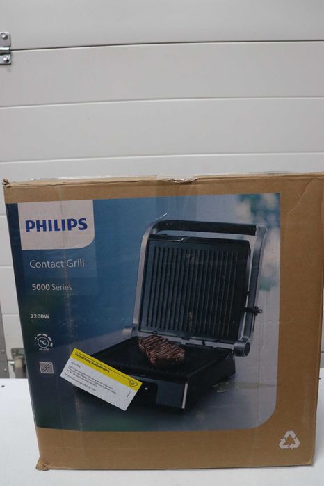 Контактна скара Philips - Регулируема температура 60°C - 200°C. Голяма повърхност за готвене и висока мощност. Подвижни незалепващи плочи (HD6301/90)
