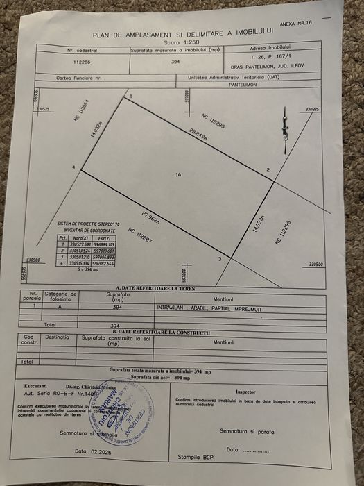 Teren de vanzare Pantelimon Strada Pasarea Colibri 394 mp