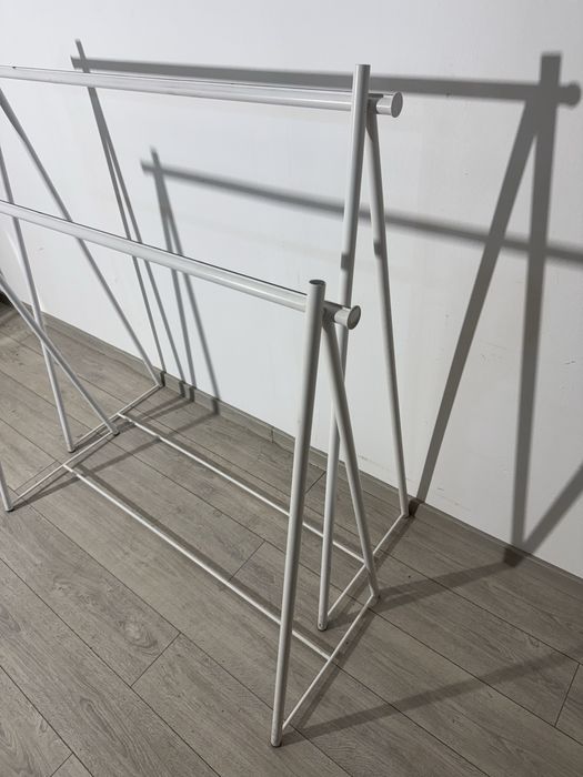 10 Buc Stander Metalic Alb Umerașe; Suport Haine cu Bară Stativ Cuier