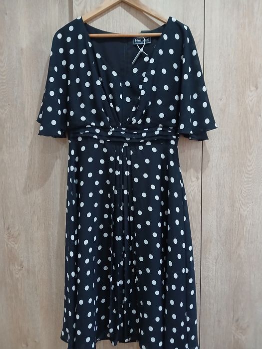 Rochie neagra cu buline, vaporoasa, 42/XL, DyFashion