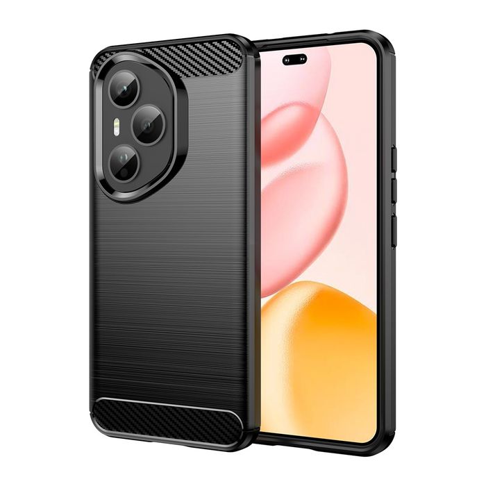 Мек удароустойчив гръб с текстура на карбонови влакна за Honor 400 Pro - черен