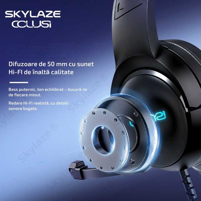 Casti Gaming Skylaze® CLS-200 RGB, Surround HD, 50mm, Microfon, Negru