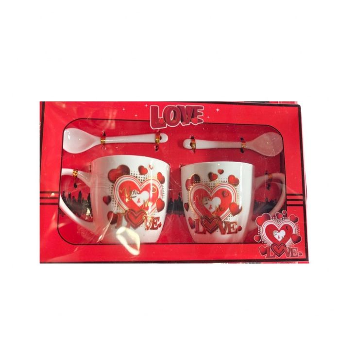 Комплект чаши с лъжички Свети Валентин Сърца Подарък