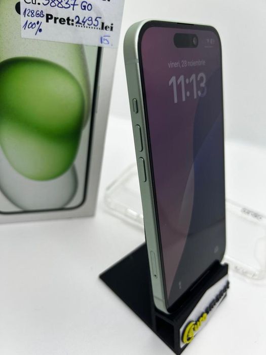 Telefon Apple iPhone 15, 128GB, 5G, Green B.100% -D-