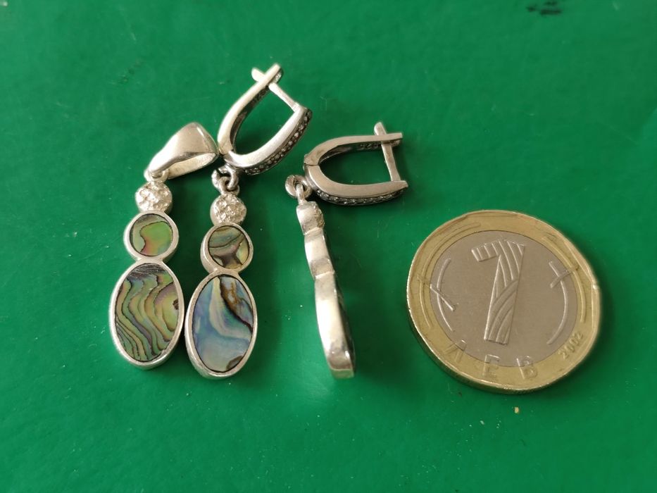 Сребърен комплект обеци с медальон 925 и кралски седеф