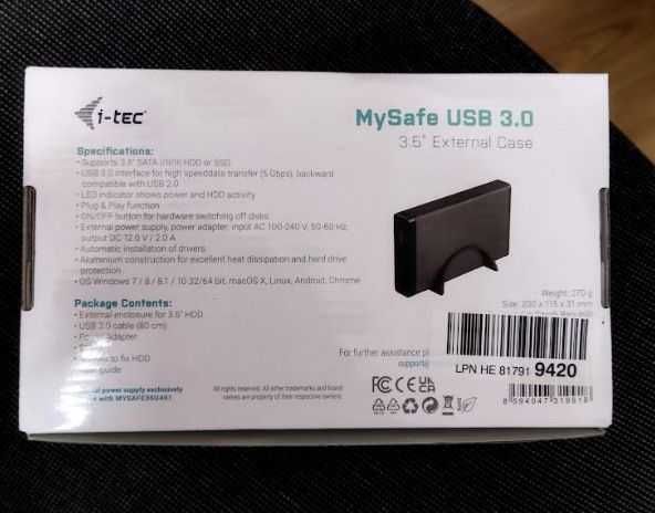 Кутия за външен твърд диск I-Tec USB 3.0 Advance MySafe за SATA