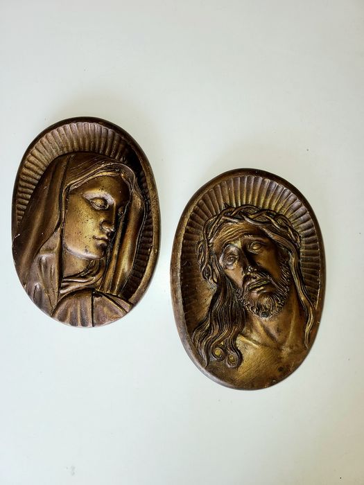 Icoane din ceramică Isus și Maria cu bronz