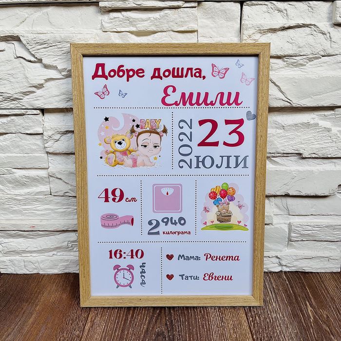 Бебешка визитка/рамка “Здравей бебе”
