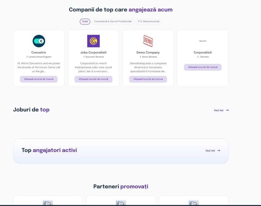 Platformă job-uri complet funcțională +domeniu premium corporatisti.ro