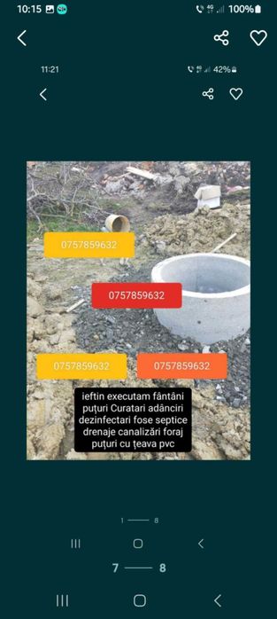Fantanar puțuri fântâni curățim adâncim dezinfectam recondiționăm etc