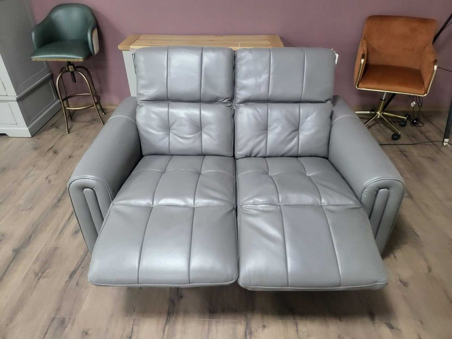 Сив кожен диван двойка с електрически релакс механизъм "Alessio"
