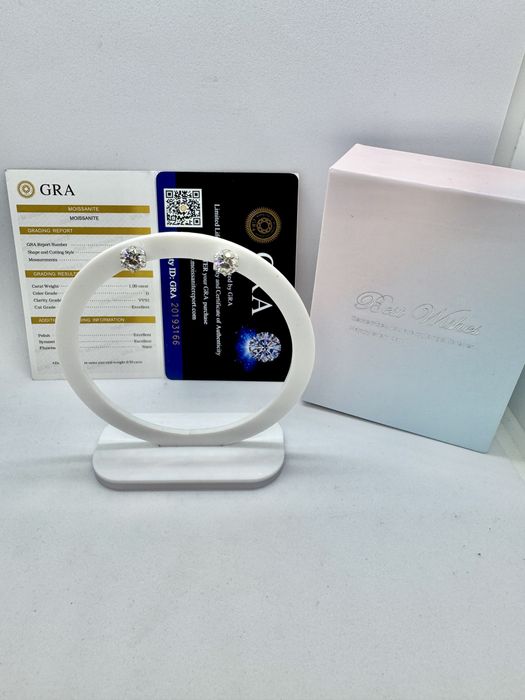 Сребърни обеци с мойсанит (Диамант) 1 карат