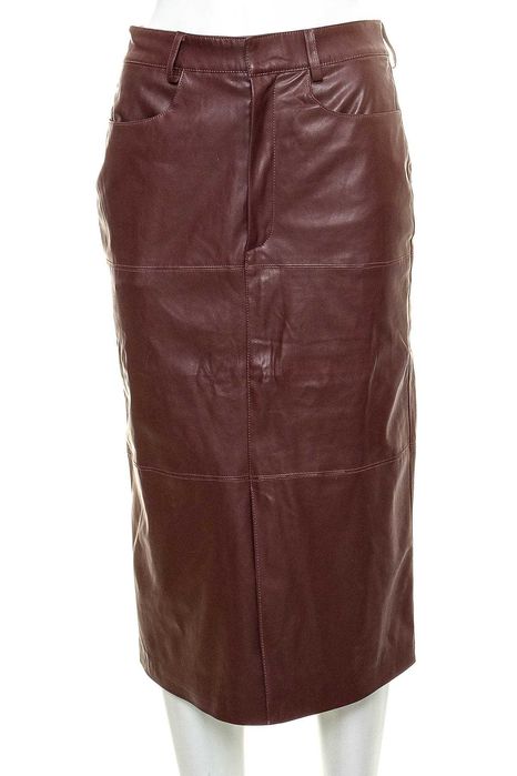 Дълга тъмночервена (бордо) кожена пола тип "молив" "EDC", размер XS-S