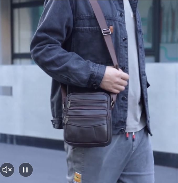 Мъжка универсална кожена чанта/Практична и удобна с черна естест. кожа