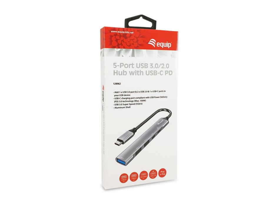 USB хъб EQUIP, 5-портов, USB 3.0/2.0, с USB-C