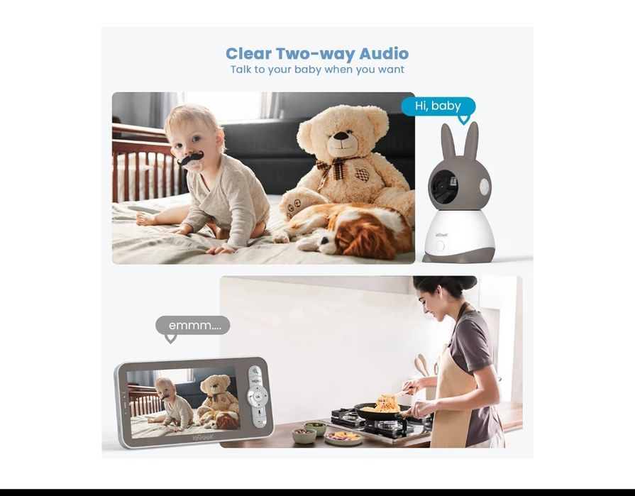 Monitor pentru bebeluși ieGeek 2K cu ecran divizat,