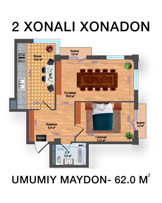 2 xonali xonadon
