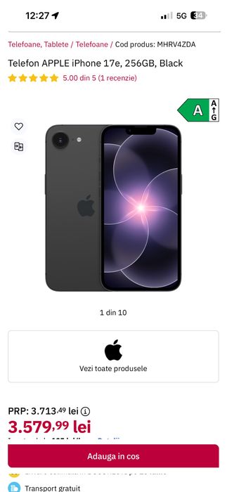 Telefon APPLE iPhone 17e, 256GB, Black