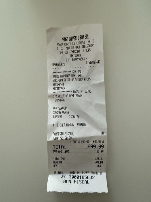 Vând palton Mango( colecție nouă), purtat o singură dată, marimea S