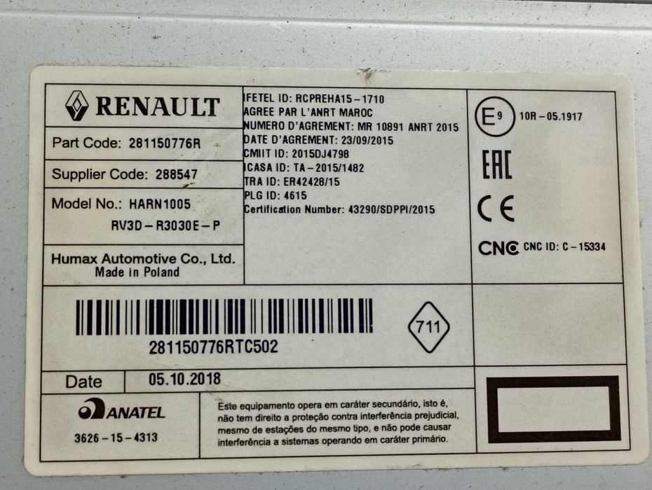 Radio cd 281150776R Dacia Logan 2 (facelift) (2017 - 2020) 1.0 sce B4D400 1.0 sce B4D (400)