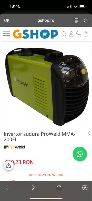 Proweld MMA-200EI, aparat de sudură cu invertor (MMA), alimentare 230 V, curent maxim 200 A