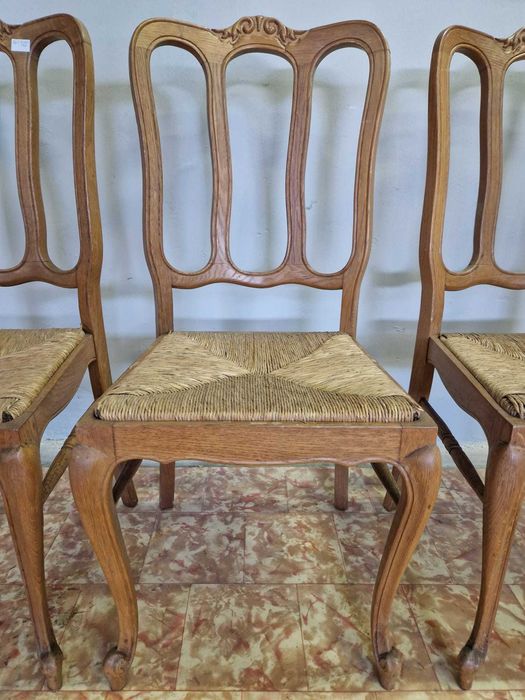 6 броя трапезни столове от бял дъб и ратан в стил "ЛУИ XV"