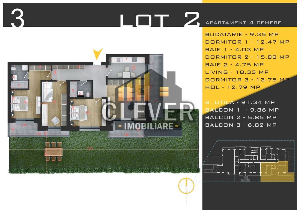 Apartament 4 camere cu  Gradina 113mp Comision 0, Pallady
