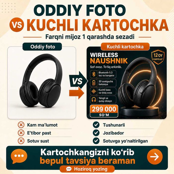 INFOGRAFIKA xizmati. UZUM, YANDEX, OZON kartochkalari faol sotuvi