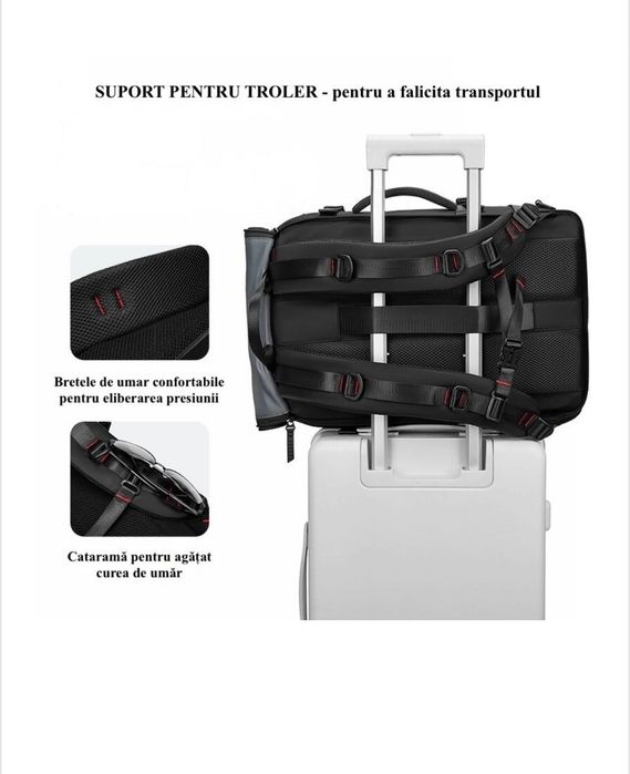 Rucsac calatorie/laptop 16” full impermeabil, 35 l, 30x16x46 cm, Negru