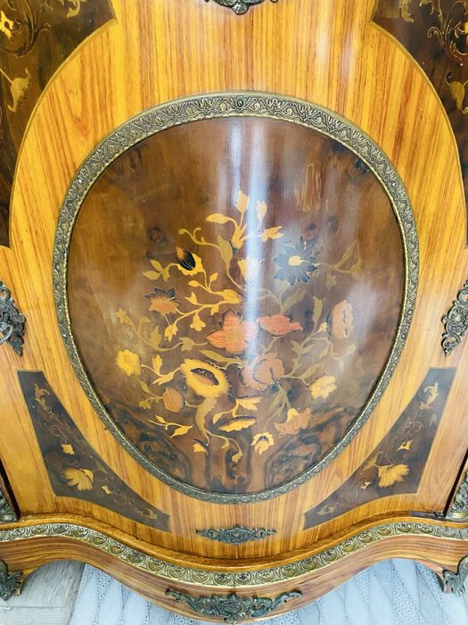 Comoda Vintage Lemn Masiv Marmura Bronz Intarsie Antic