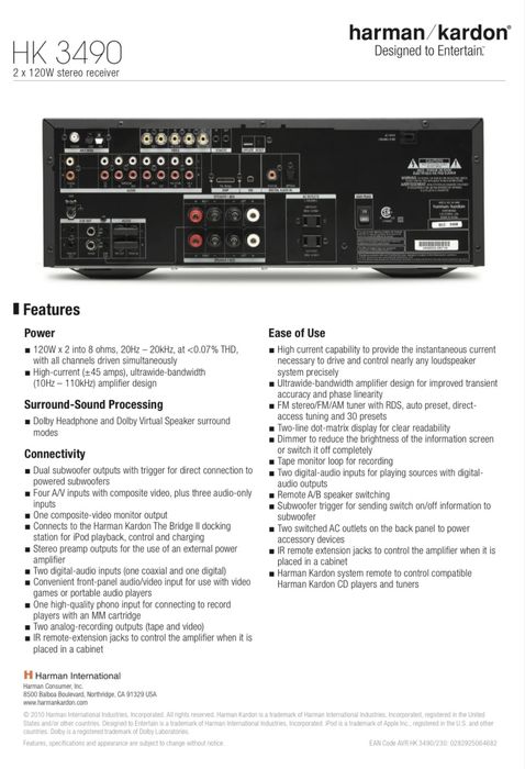 Stereo Receiver Harman Kardon HK 3490