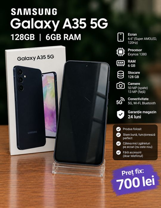 Telefon Samsung Galaxy A35 5G Impecabil  128GB 6GB Ram Garantie Magazin 24 Luni Trimit Schimb Preț fix