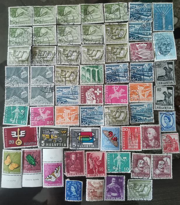 Швейцарски лот пощенски марки Helvetia от 1930-1950г.