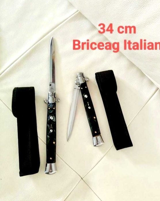 Stileto italian 34 cm , negru + Husa Textila