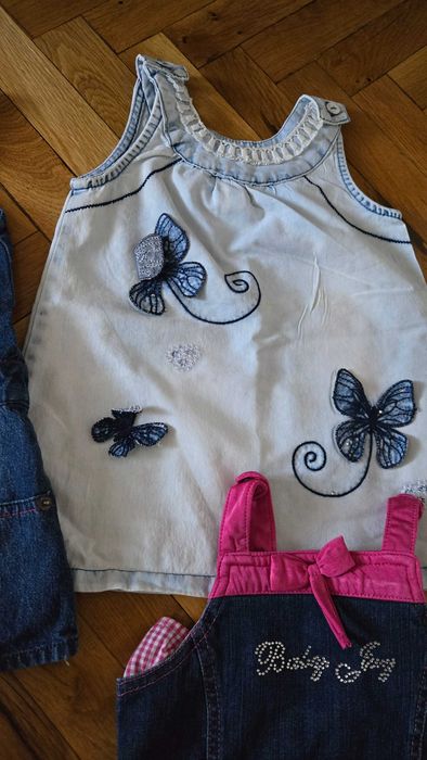 Лот дънкови роклички за момиченце, разм.1-2години и роклички с ягоди