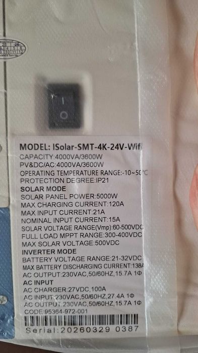 Invertor solar hibrid  EASUN SMH-II-2.2K-WIFI. la 12V Si EASUN  SMT-4K-WIFi  24V