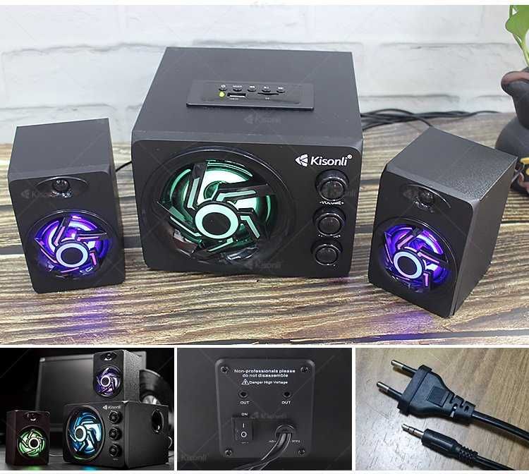 Аудио система с две колони и буфер с блутут и подсветка