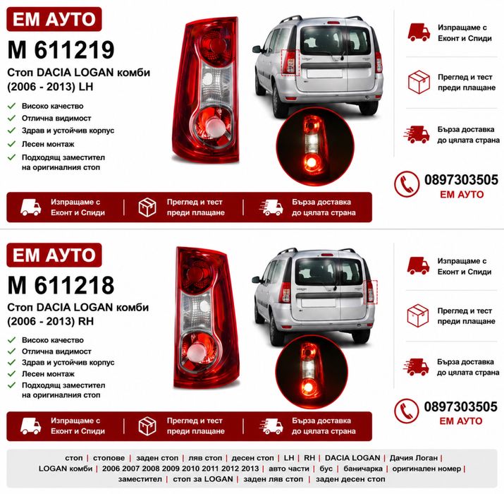 Стопове за DACIA LOGAN комби / Dacia Logan MCV / Дачия Логан комби 2006-2013