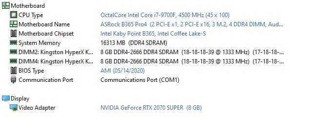 Gamin PC / RTX 2070 super / I7 9700 / 16gb Ram