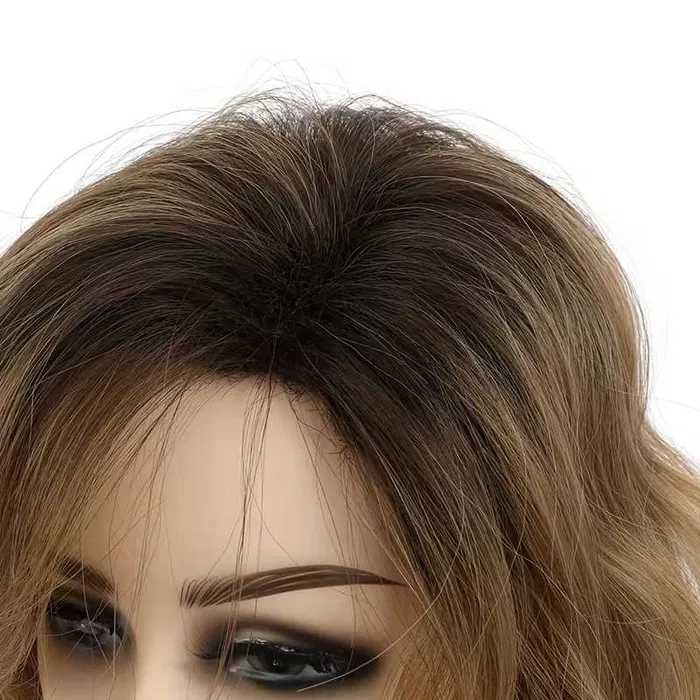 Асиметрична чуплива пшенично руса перука с тъмни корени