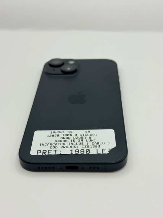 Iphone 15 128GB 100% Negru Garantie Rate BuyBack - iphonezone.ro
