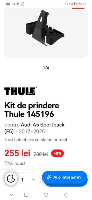 Thule Evo Clamp 7105  set 4 buc + kit prindere 145196.