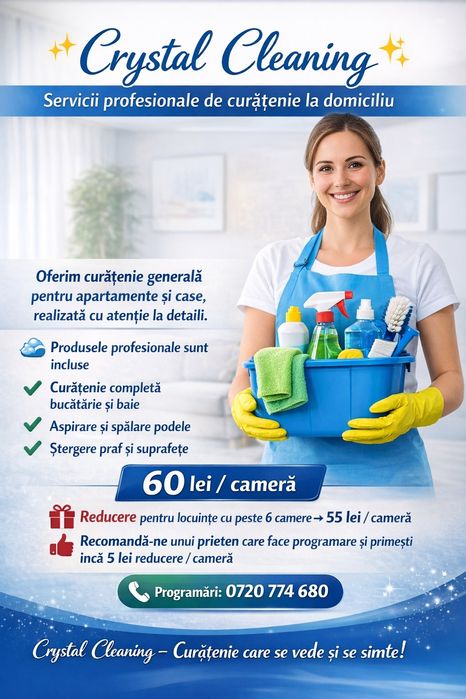 Curățenie generală apartamente și case – preț bun | Crystal Cleaning