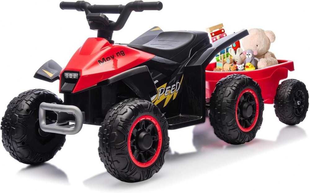 Atv electric cu remorca Nichiduta Mooving Speed Red, roti rezistente, remorca detasabila, acumulator 6V4.5Ah, motor 35w, suport picioare