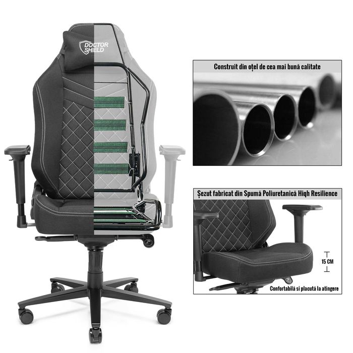 Scaun Gaming Dr.Shield Capsule Textil, Rezistenta 200 KG - Negru